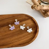 cute romantic white purple color enamel flower drop earrings for women sparkly rhinestone hanging earring party daily jewelry