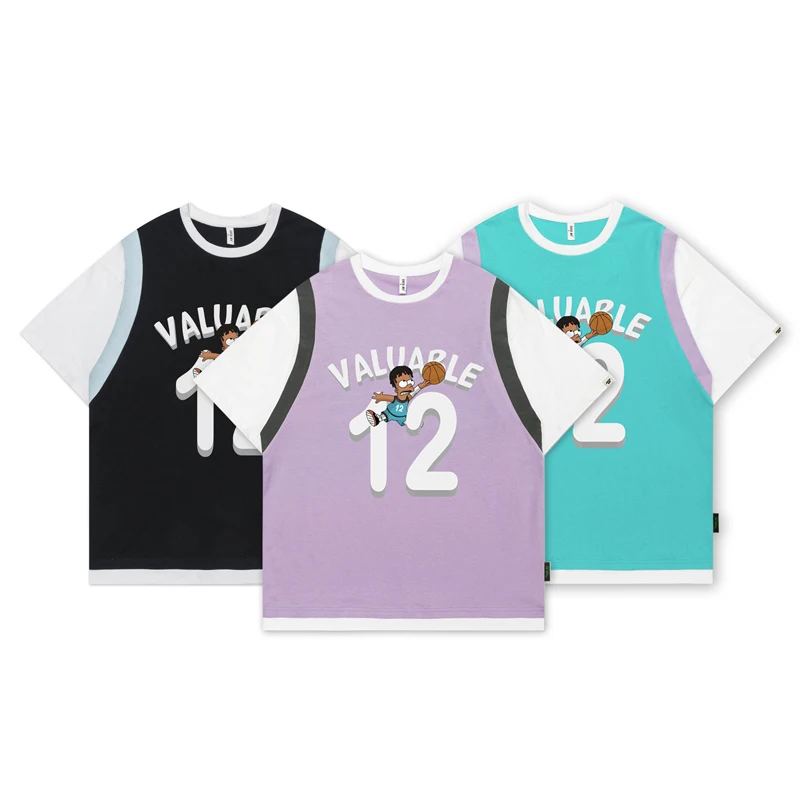 

Valuable 12 Letter Printed Short Sleeve T Shirt Fake 2 Pieces O-Neck Baggy Tees Tops Mens Patchwork T-shirt Oversized Tshirt Men