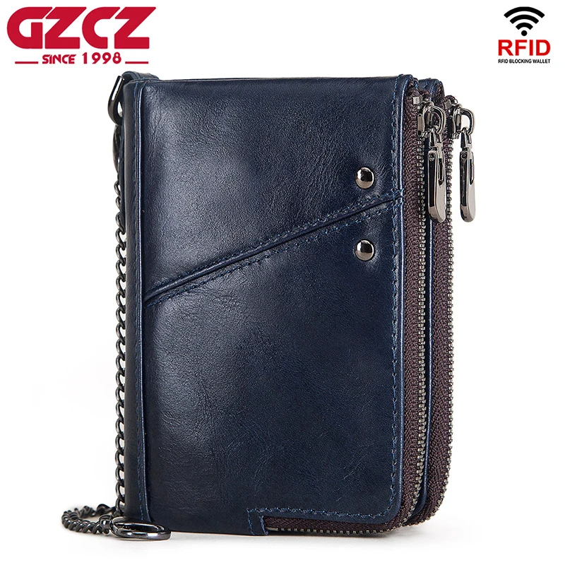 100% Genuine Leather Women Wallet Fashion Travel Purse Anti-theft RFID Blocking Card Holder For Men With Zipper Coin Pocket