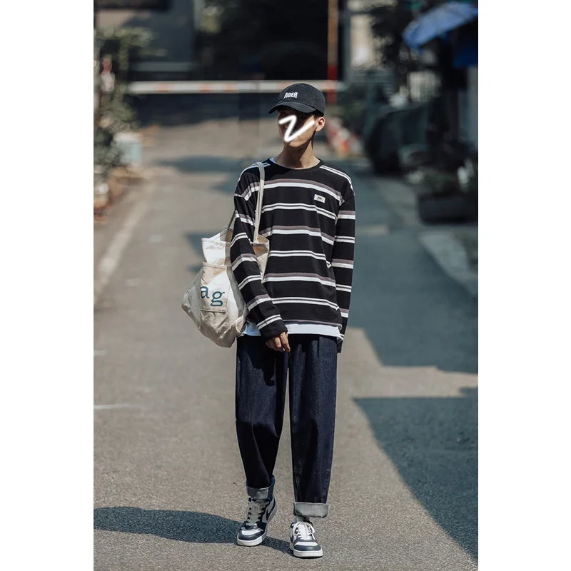 Men Clothing 2022 Autumn Winter New Straight Loose Cylinder Jeans Vintage Versatile Comfortable Navy Blue Harun Trousers Female