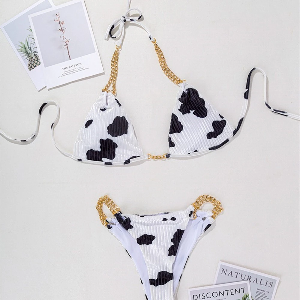 Sexy Bikini Swimsuit Women's Print Halter Chain Swimsuit 2023 Two-piece Bikini Suit Women's Summer Beachwear