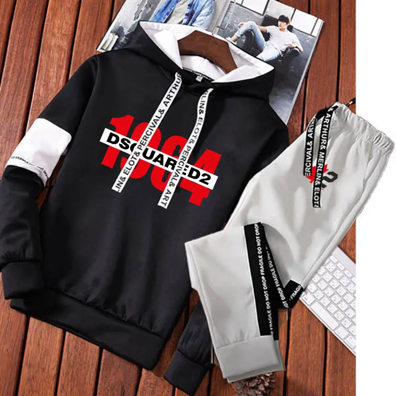 Men's Luxury Tracksuit Maple Leaf Print Man Hoodie Trouser Set Leisure Fashion Sweatshirt Sweatpants Suit Hooded Male Sportswear