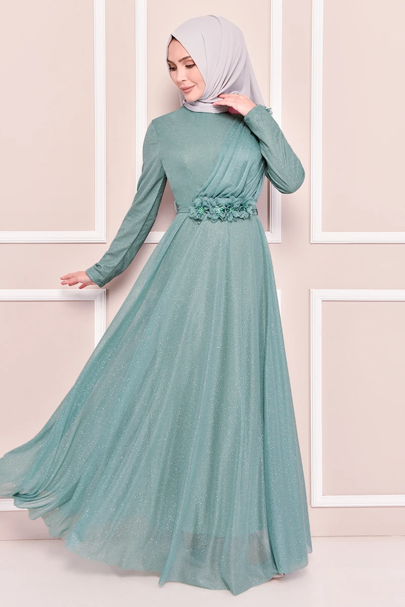 

Серебристое платье, мятные платья для женщин, платье-абайя, мусульманское женское платье, Саудовская Аравия, абайя с открытым верхом LIY2828