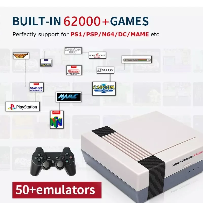 Супер консоль Kinhank X Cube для видеоигр 256 ГБ до 62000 + игр PSP/PS1/N64/DC Ретро ТВ игроков |