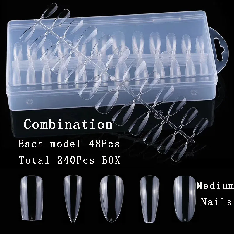 

240Pcs Box Gel X Nail System Full Cover Acrylic Fake Nail Press on Coffin Stiletto False Nail Tips Nails Tool