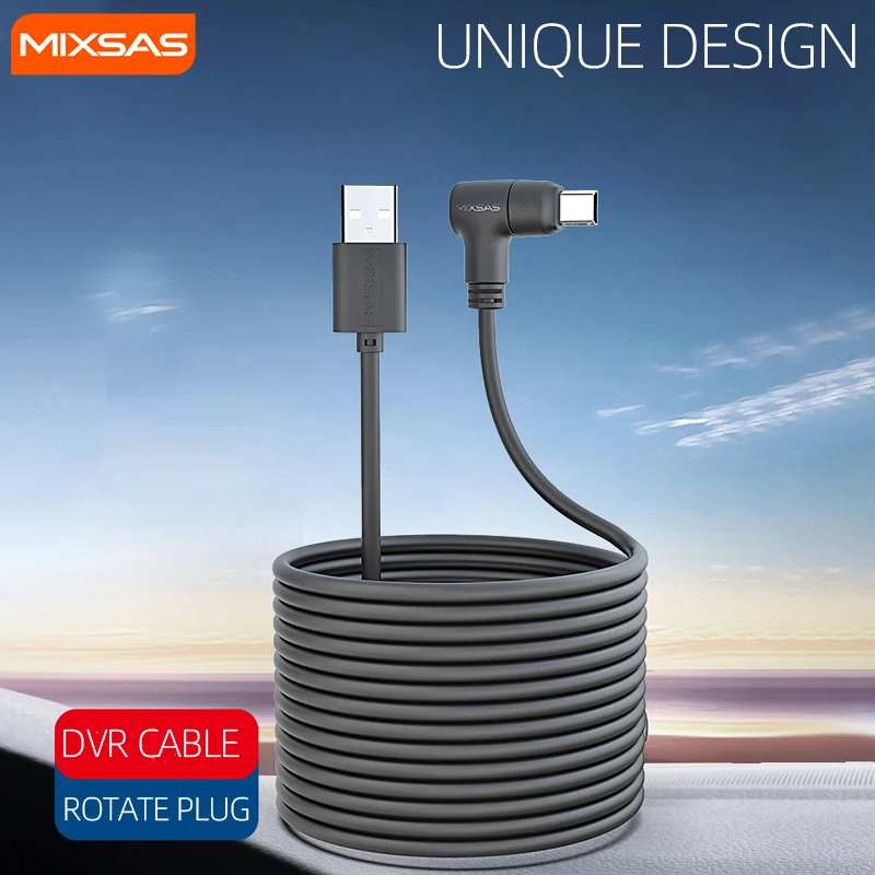 

MIXSAS 2022 New Arrival Car Camera DVR Power Cable 280 Charger Adapter 180° Rotate 3.5M for DashCam Output 5V-2A Mini Mico USB