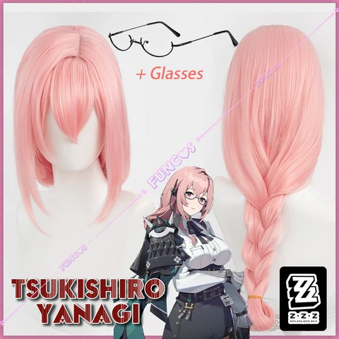 ZZZ Tsukishiro Yanagi Косплей Парик Zenless Zone Zero Длинные Мягкие Розовые Волосы Черные Очки Женщины Интеллектуальный Вигляд Cos Опора Ролевые Игры