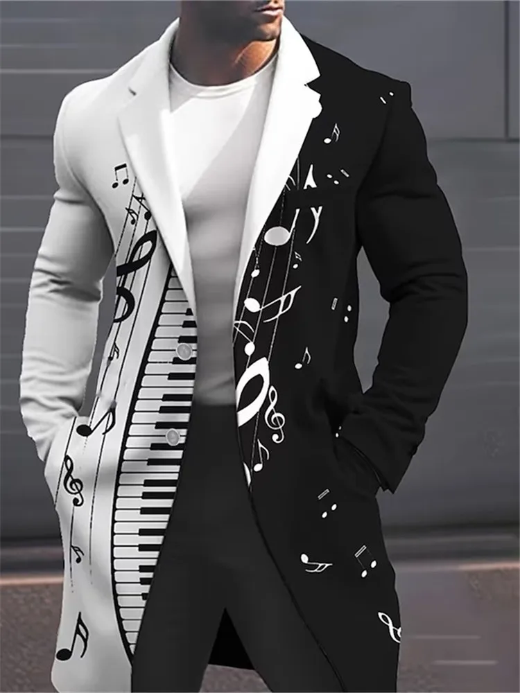 

Пальто мужское с лацканами, однобортная Длинная утепленная ветровка с цветными заметками 3D, модная повседневная верхняя одежда, осень-зима