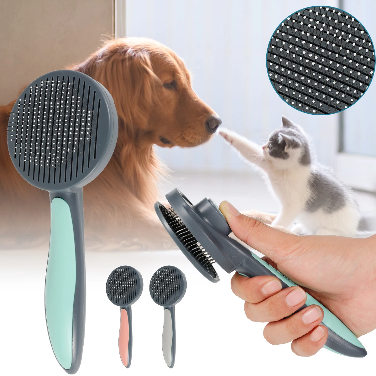 

Pets Grooming Brush for Dogs and Cats Self Cleaning Slicker Brush Stainless Steel Bristles Pet Grooming Tool for Shedding
