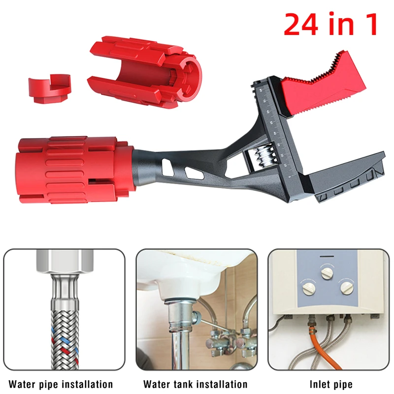 

24 In 1 Water Pipe Wrench Big Opening Aluminum Alloy Bathroom Wrench Multifunction Sink Faucet Plumbing Repairing Tools