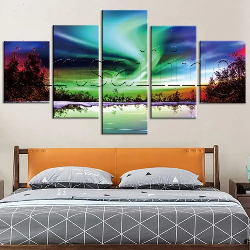 

Artsailing Scenery Beach Aurora Sunset HD Print Pictures Canvas Painting Wall Art Poster 5 Pieces Home Decoration Posters Modern