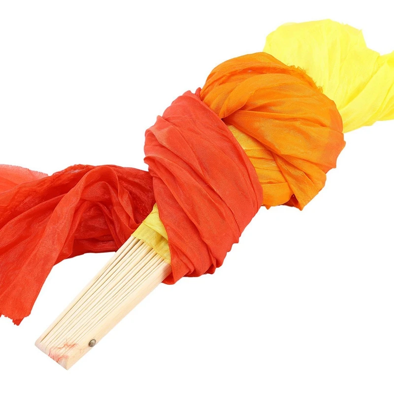 

4X Beautiful Silk Three Color Gradient Flame Dance Fan Hand Folding Bamboo Fan Decoration Fan
