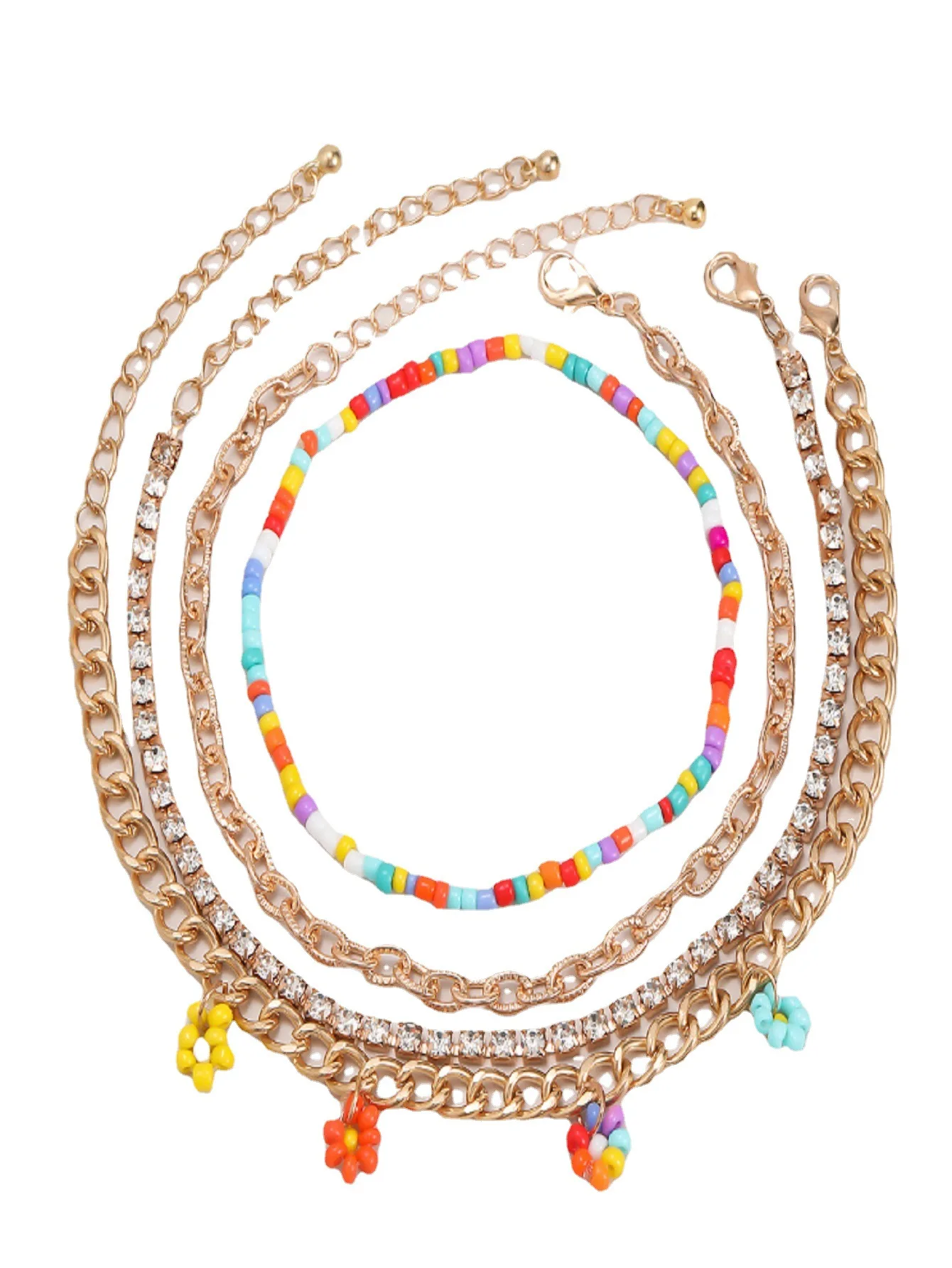 

Anklet Gold Diamond Metal Anklet Women's Color Beads Beach Anklet