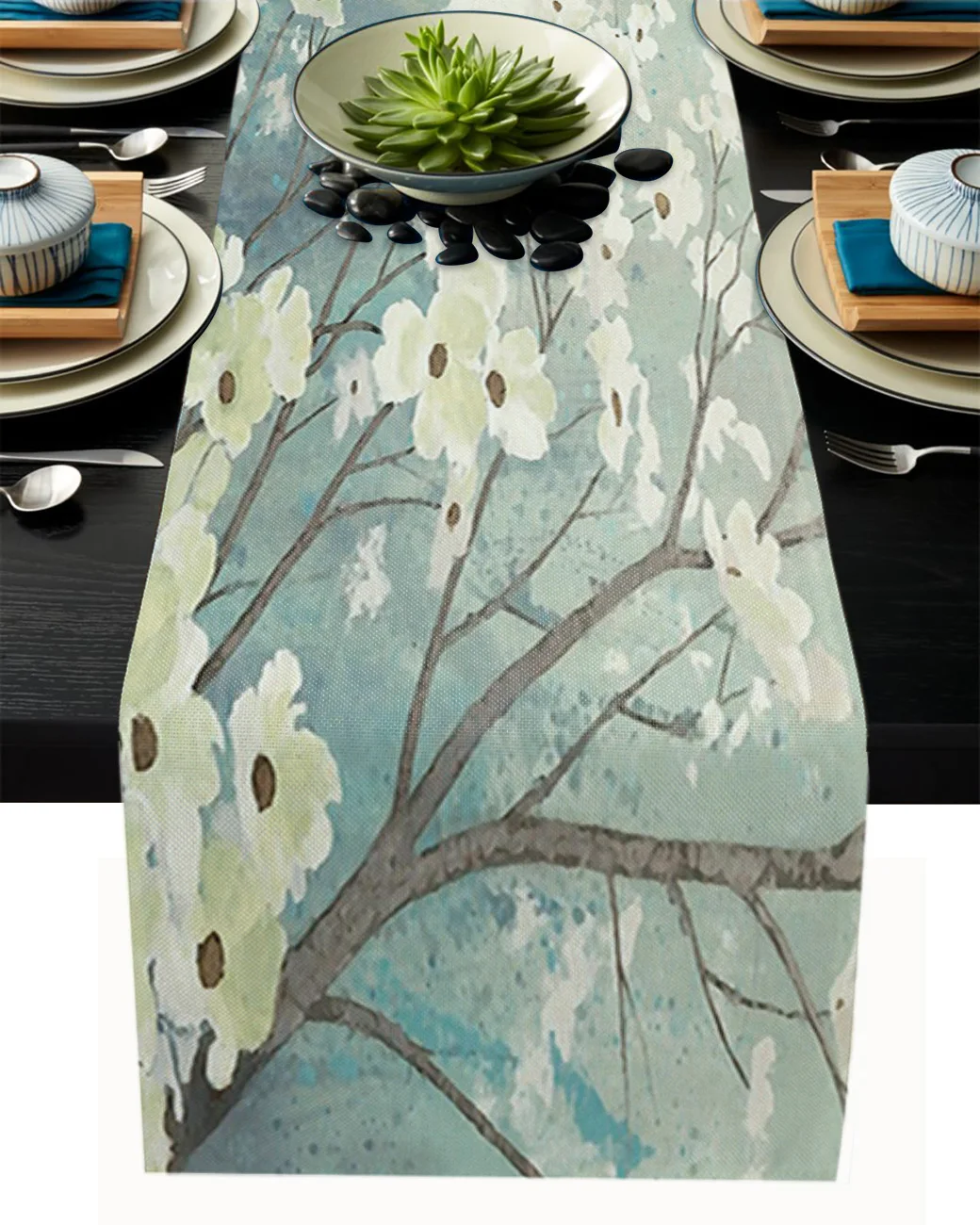 

White Flowers Fresh Abstract Dinning Table Decoration Coffee Table Decor Wedding Table Decoration Kitchen Table Runner