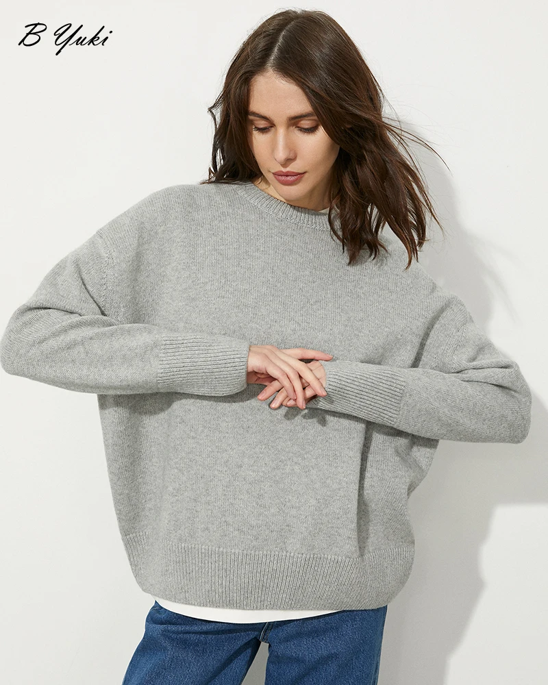 

Blessyuki Autumn Winter Loose Cashmere Knitted Sweaters Women Casual O-neck Solid Basic Pullover Female Simple Soft Warm Jumper