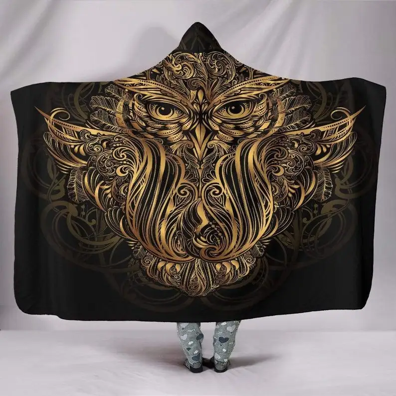 

Золотая Сова, одеяло с капюшоном, хиппи, многоцветное, уличное одеяло, изготовленное на заказ одеяло, фестиваль, с капюшоном, плюшевый Шерпа ...