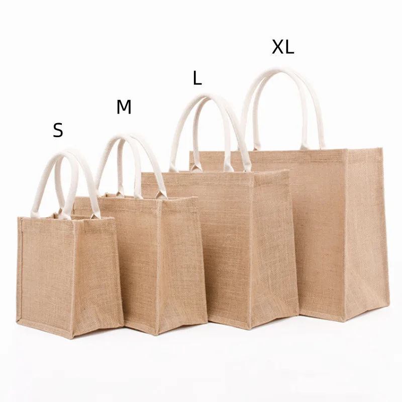 

Storage Handle Burlap Organizer Blank Bag Reusable New Jute With Beach Handbag Large Tote Grocery Travel Shopping Women Capacity