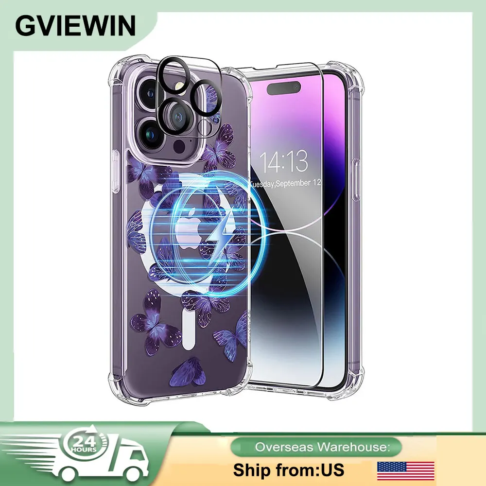 

GVIEWIN For IPhone 14 Pro 6.1inch Phone case Magnetic Color Case with Screen Camera lens Protective Film Shockproof hard Case