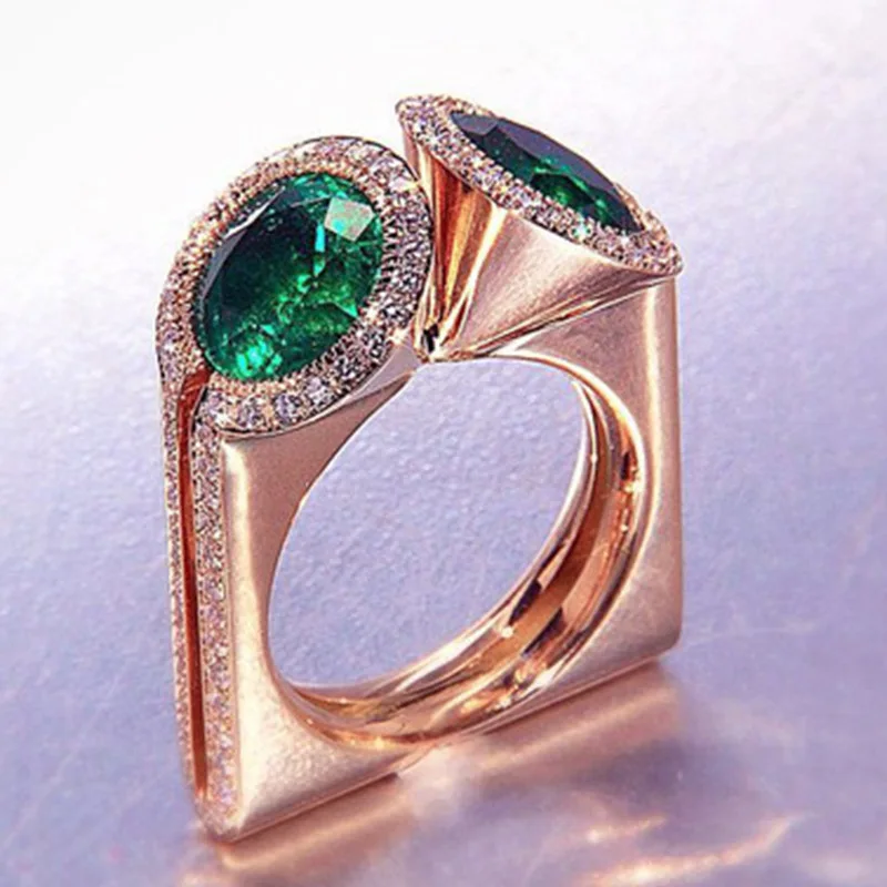 

Fashion Set Emerald Zircon Ladies Rings Popular Wedding Engagement Jewelry