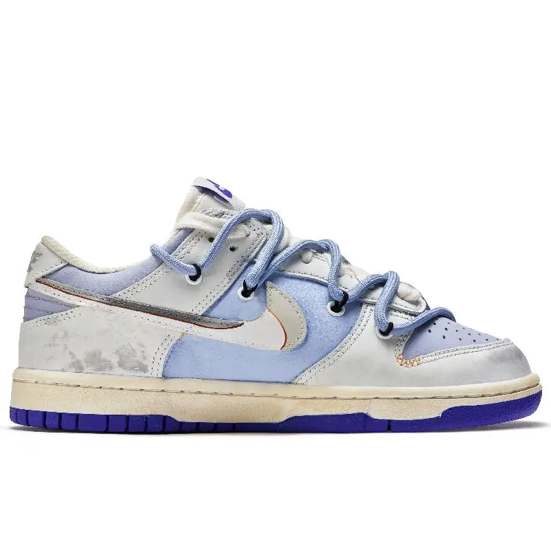 【Настроить】Nike Dunk Обувь для скейтбординга Мужские низкие синие/серые кроссовки