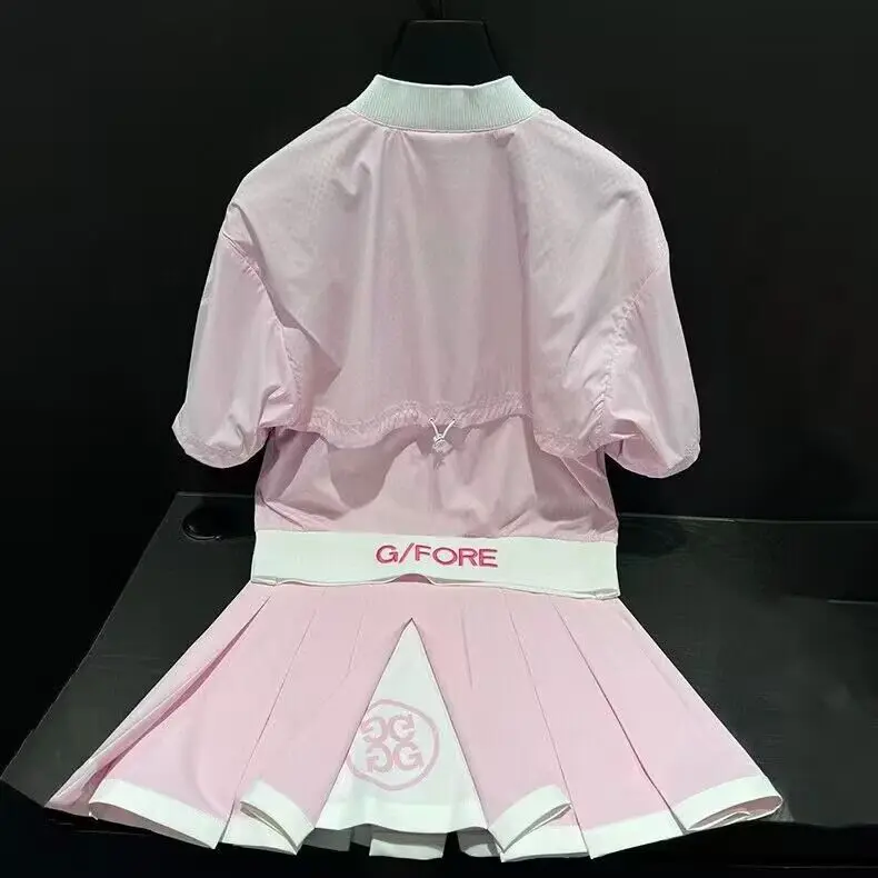 Golf clothing women's college style pink half sleeve windbreaker summer casual pleated short skirt half skirt fashion everything