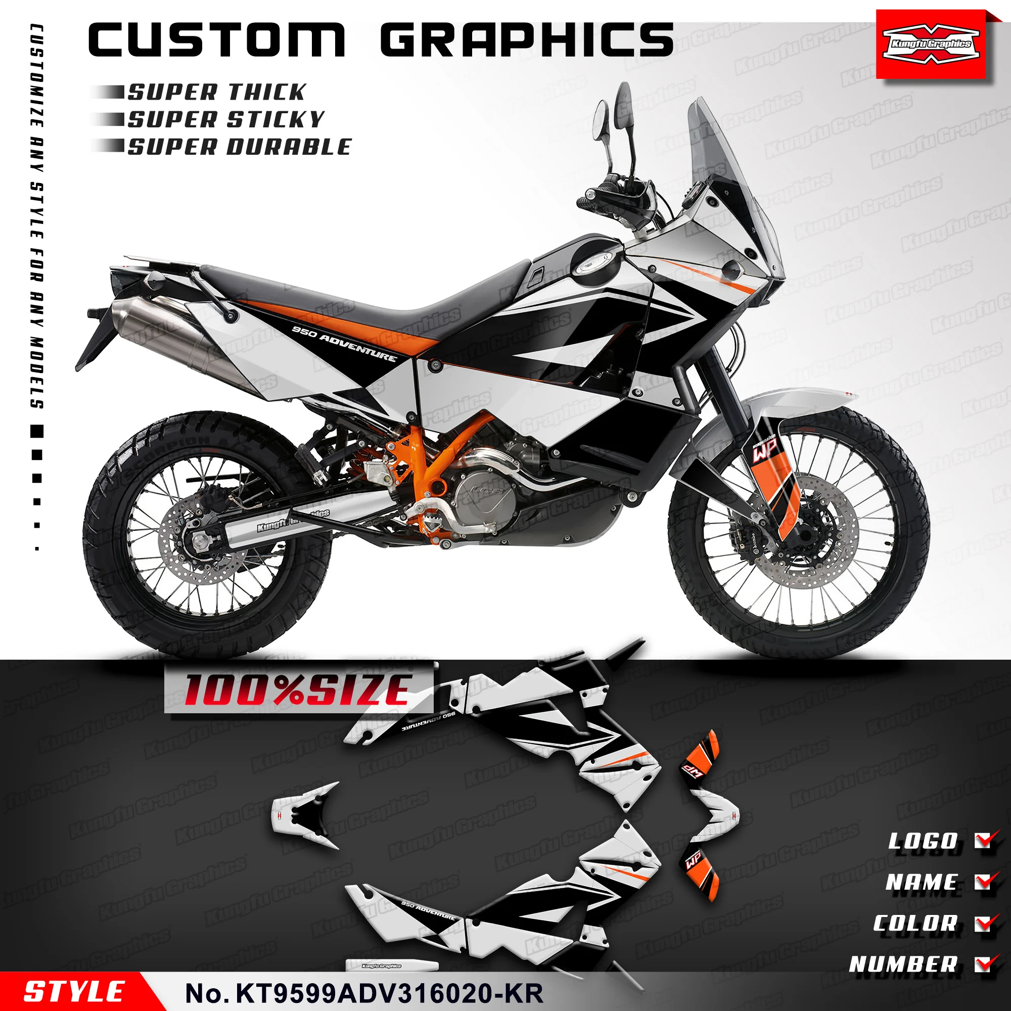 Наклейка KUNGFU GRAPHICS с индивидуальной графикой для KTM 950 990 Adventure 03 04 05 06 07 08 09 10 11 2012 2013