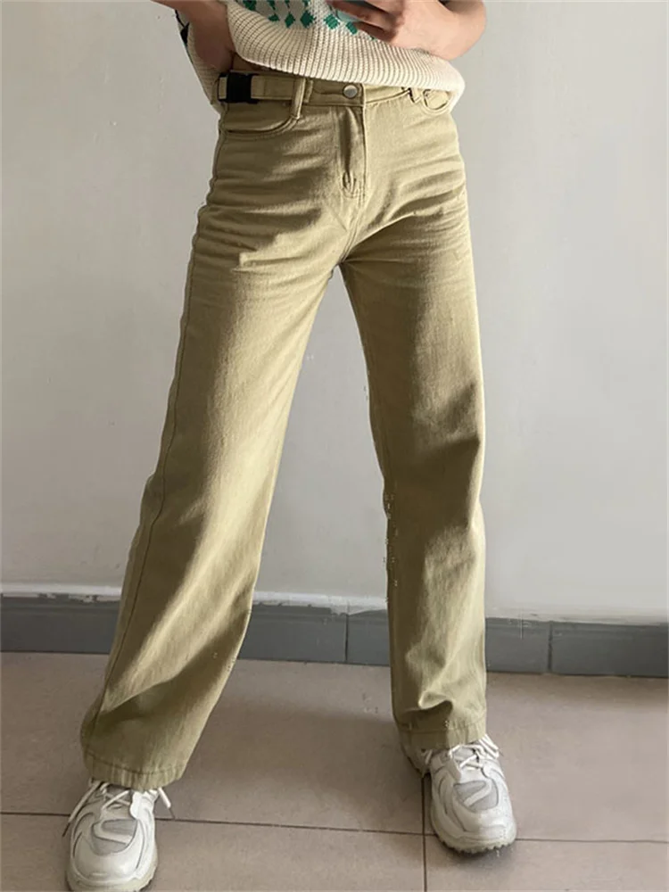 

Винтажные брюки-карго hirigin с пряжкой и высокой талией, модные спортивные брюки в Корейском стиле, прямые брюки Y2K, в стиле Харадзюку, гранж-дж...