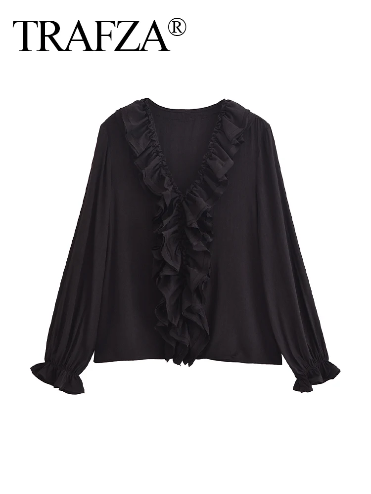 TRAFZA женская черная модная универсальная рубашка с v-образным вырезом и