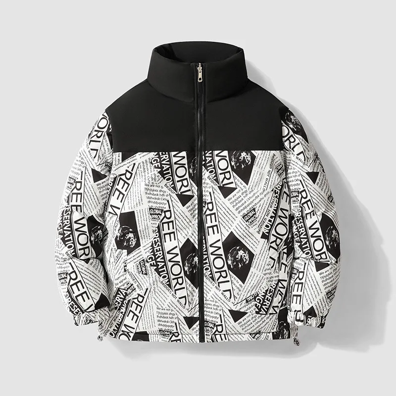 Korean Style Fashion Color Matching Letter Print Jackets Reversible Wear Winter Coat Outdoor Sports Thickened Warm Jacket Men