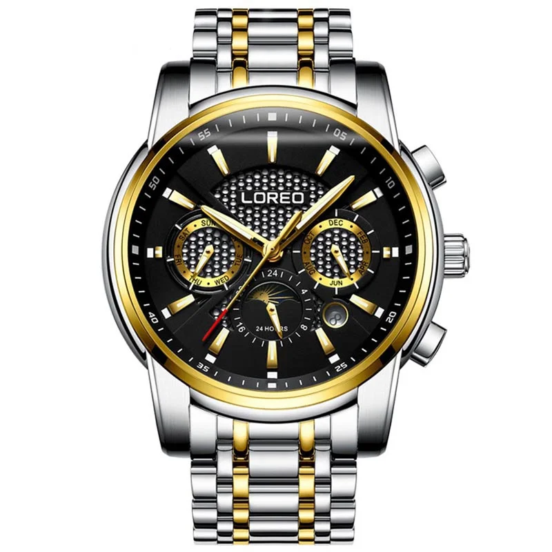Фото Мужские наручные часы LOREO Skeleton Flywheel с механизмом Seagull, водонепроницаемые, светящиеся, с двойным календарем, из нержавеющей стали, автоматические №2