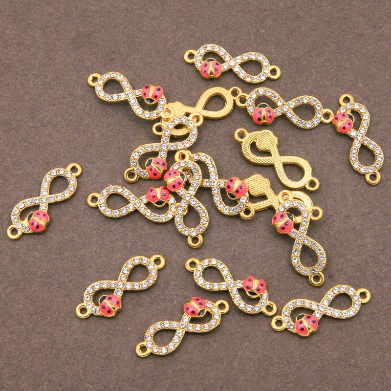 

6pcs Silver Plated Enamel Ladybug Crystal Infinity Connectors for Jewelry Making Bracelet Accessories DIY Craft 28*11*2mm