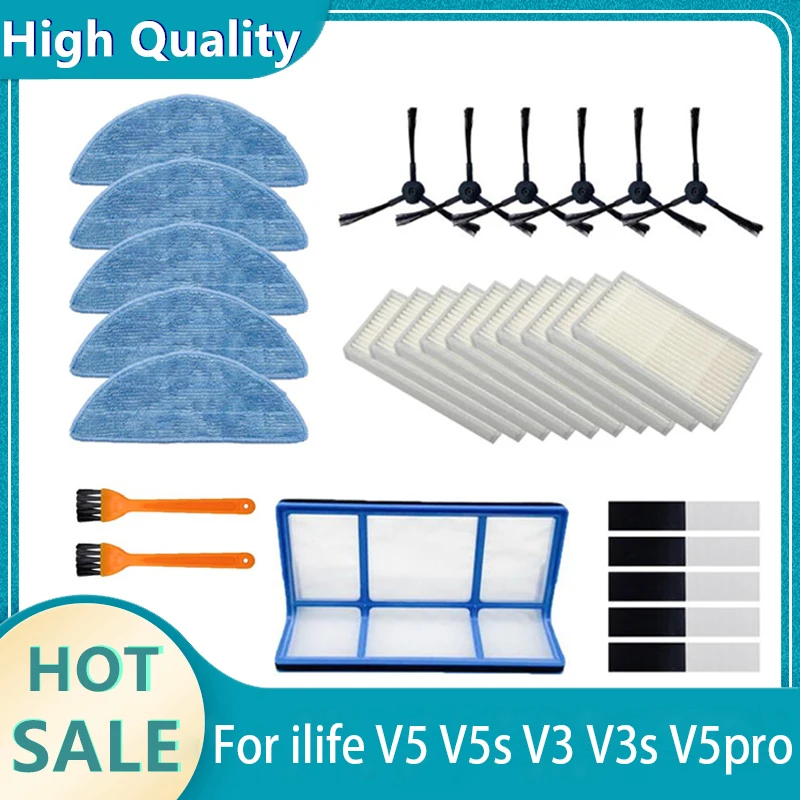 

Запчасти для робота-пылесоса iLife v5, v5s, V3, V3s, v5pro pro, V50, V55, x5, v5s pro, в комплекте боковая щетка, основной фильтр, салфетка, Hepa фильтр