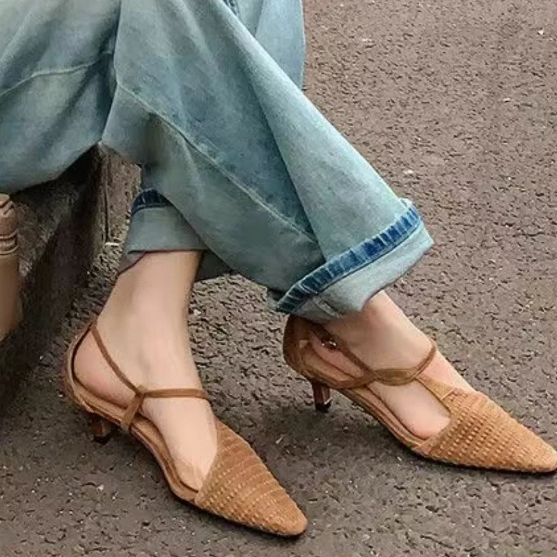 Плетеные римские сандалии с квадратным носком новинка лета 2023 уличные