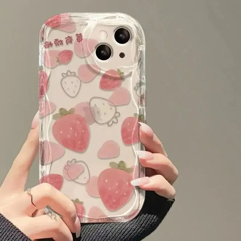 Чехол Ins для телефона с розовой клубникой iPhone 16 Pro Max 15 14 13 12MINI 11XR XS 7 8 Plus Y2K