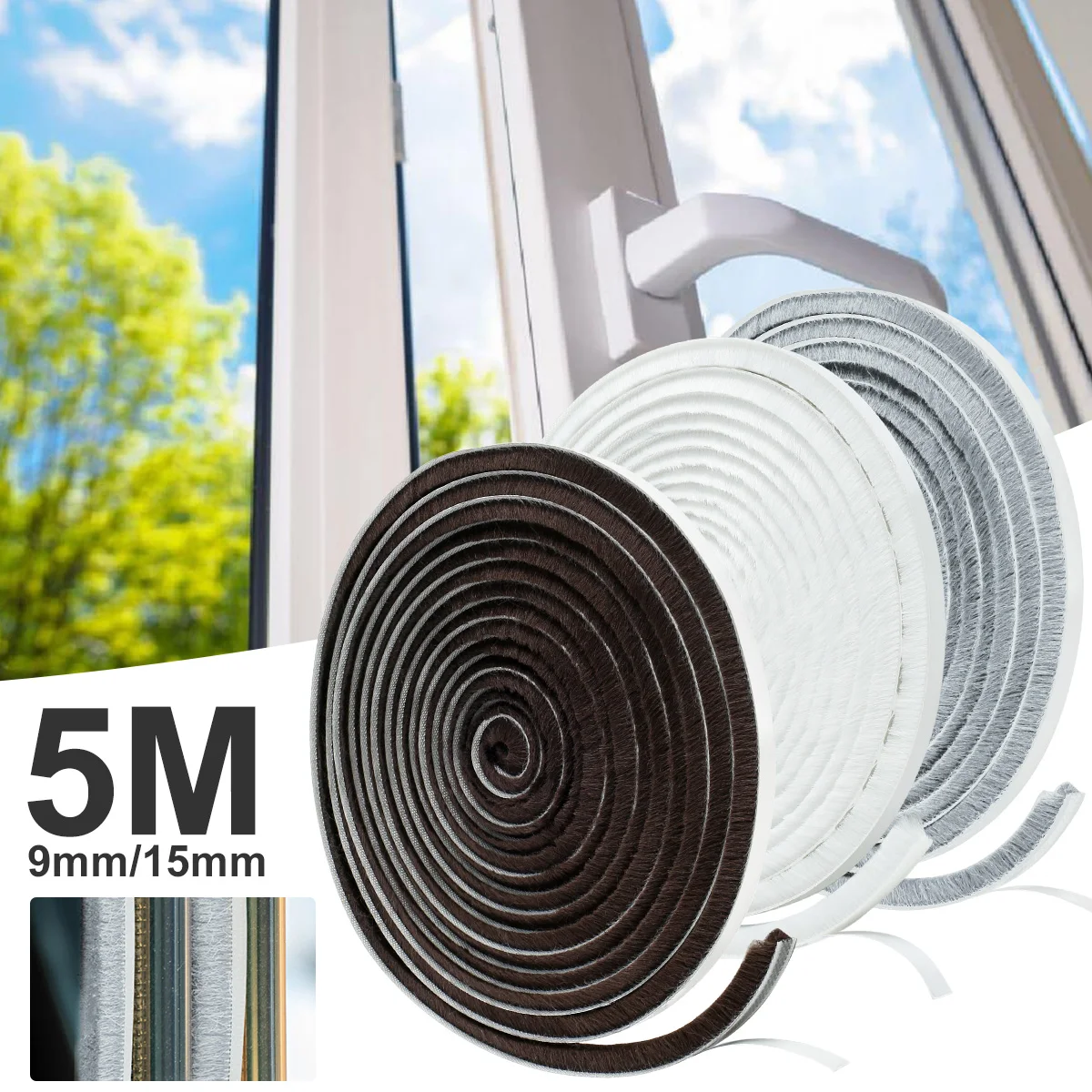 

16.4Ft Door Weather Stripping High Density Felt Windproof Door Brush Strip Self-Adhesive Noise Reduction Brush Seal Tape