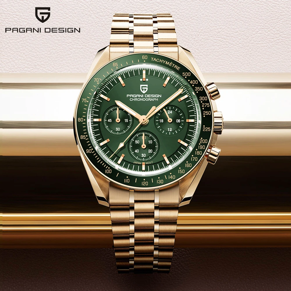 Скидка Часы PAGANI DESIGN Мужские Кварцевые водонепроницаемые, из нержавеющей стали с сапфировым стеклом, 100 м