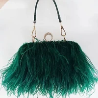 luxury ostrich feather wedding party dinner tote handbag designer fashion female handbags womans shoulder purse faux fur bag