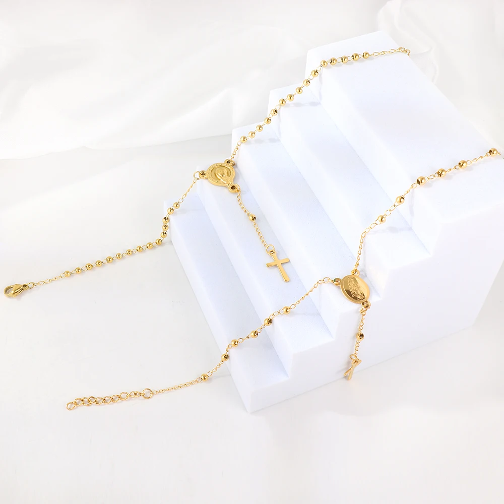 ASONSTEEL религиозный золотой цвет из нержавеющей стали цепочка бисера крест-четки