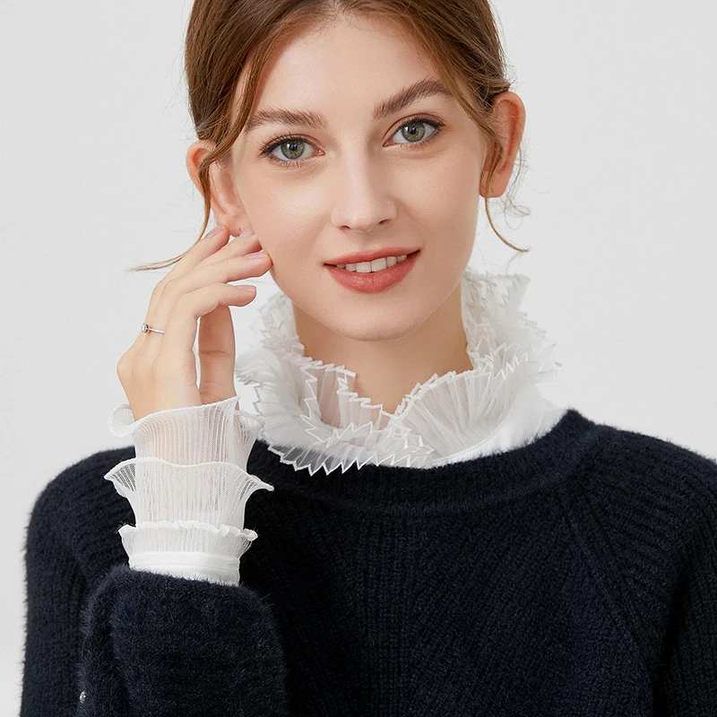 

Women Girls Vintage Lolita False Fake Collar Shawl Sweet Ruffles Lace-Up Bow Decorative Necklace Choker Short Poncho