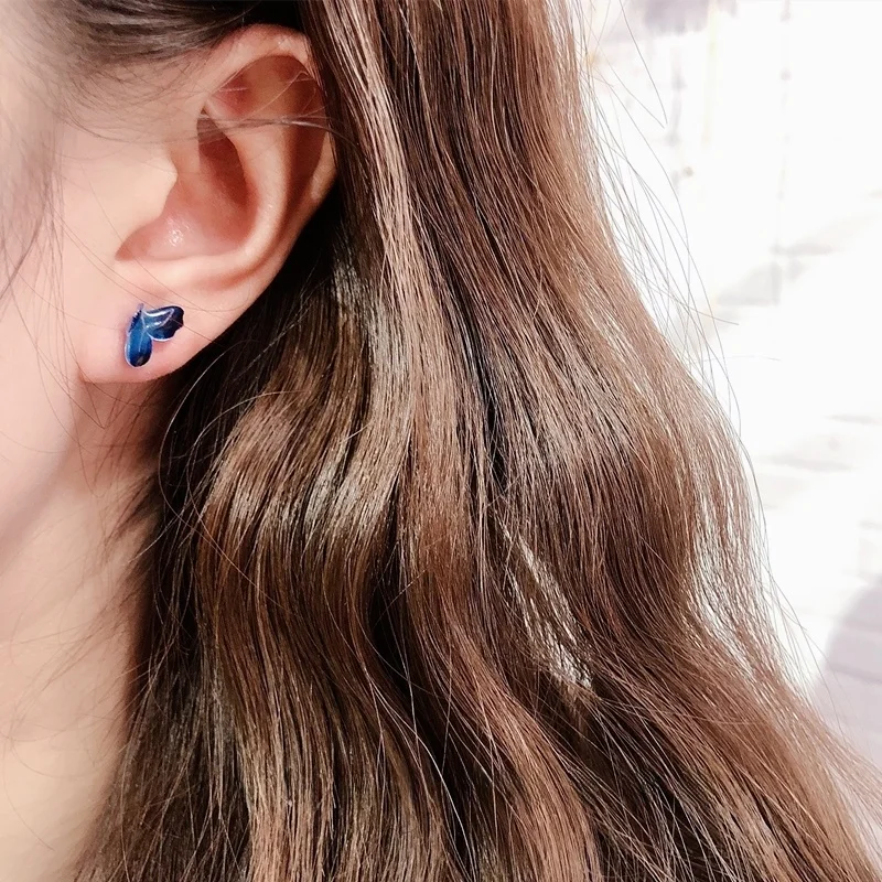 2024 новые корейские серьги-гвоздики Sle Sweet Blue простые маленькие пластиковые