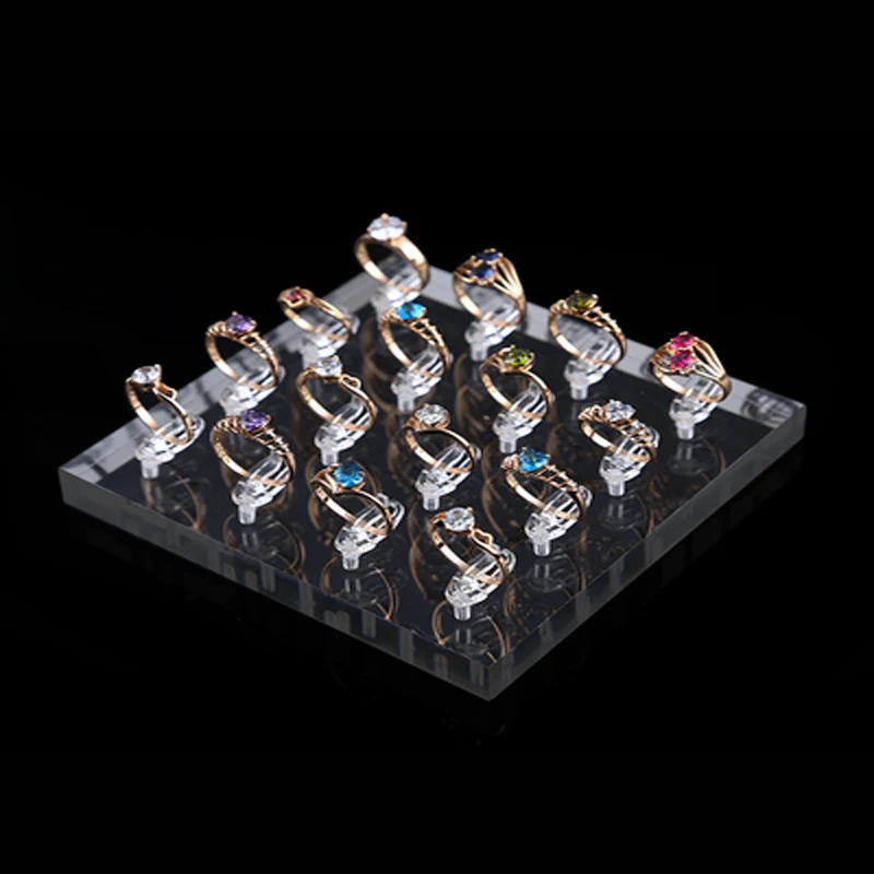 High Quality Square Clear Acrylic 16 Clips Ring Jewelry Shelf Display Stand Rings Holder Show Storage Organizer Rack Case Tray