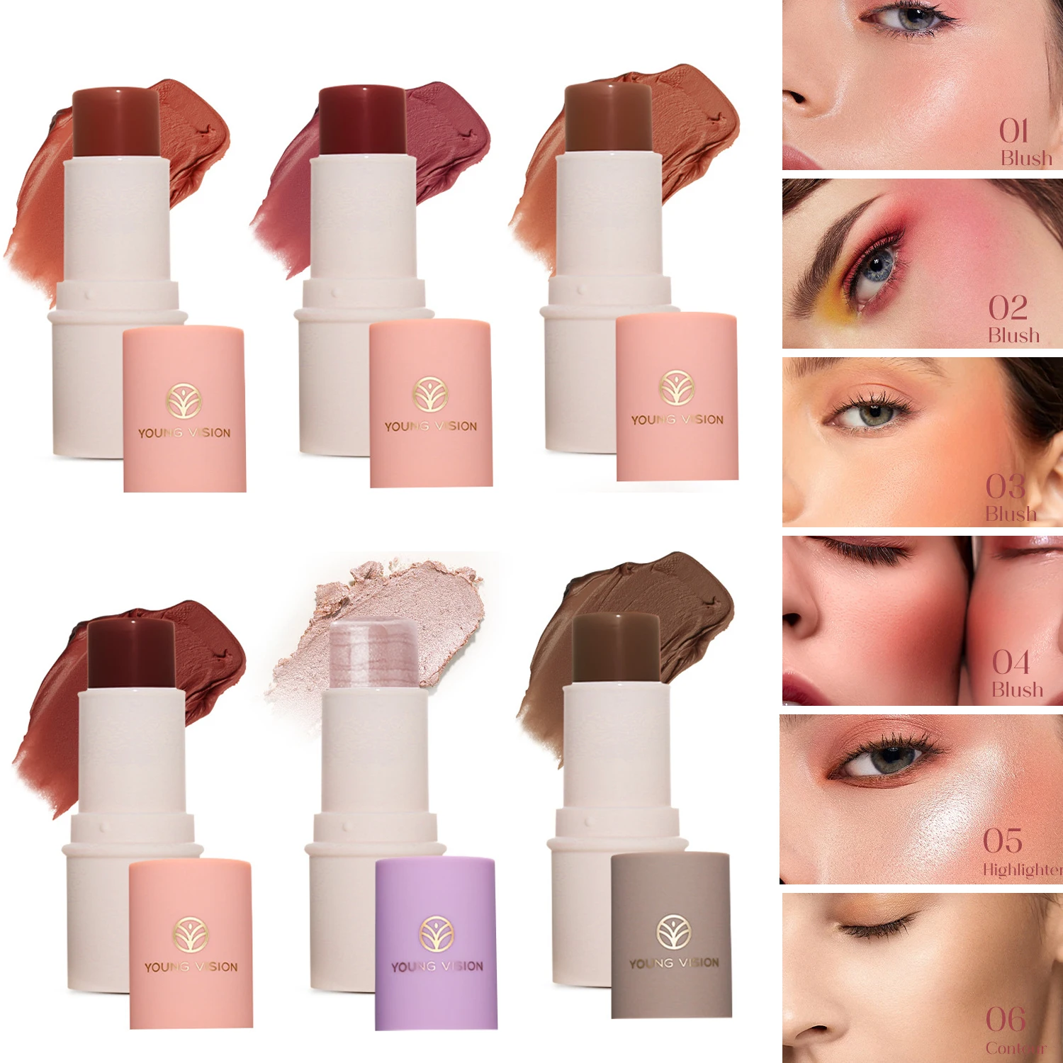 

6 Colors Highlighter Makeup Glitter Contouring Bronzer for Face Blush Sticks Shimmer Powder Texture Illuminator Women Cosmetics