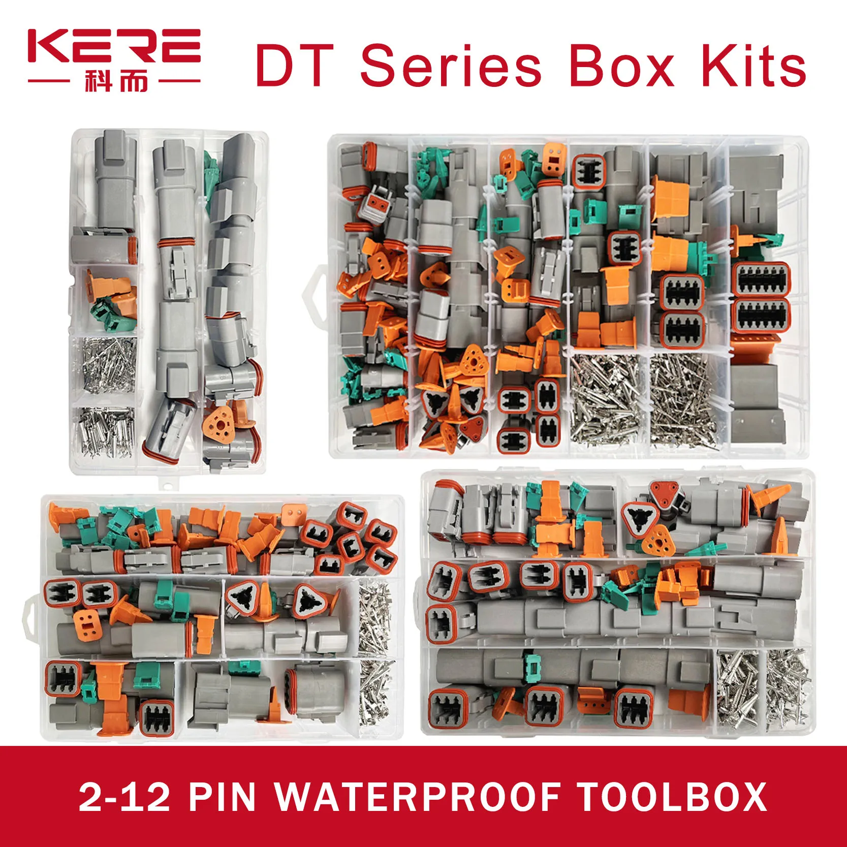 

KERE 288Pcs Deutsch DT Series Waterproof Wire Connector Kit DT06-2/3/4/6S DT04-2/3/4/6P Automotive Sealed Plug With Pins Box