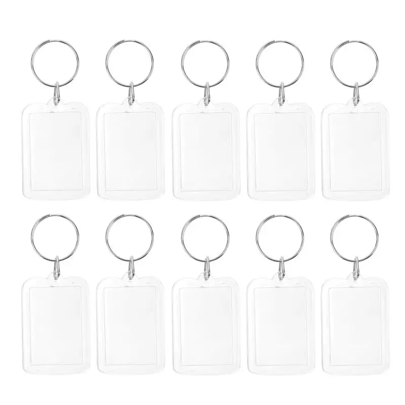 

10pcs DIY Split Ring Key Chain Rectangle Transparent Blank Acrylic Insert Photo Picture Frame Keyring Keychain Gift