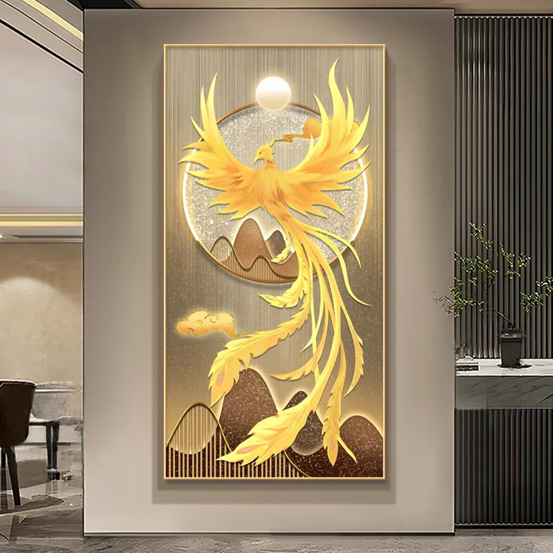 

Новый фон в китайском стиле с изображением золотого Феникса, животное фэншуй, Павлин для украшения крыльца, гостиной, без рамки