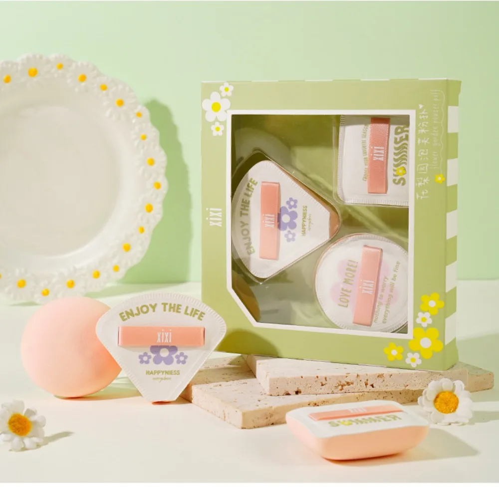 

3PCS Sponge Puff Set Super Soft Cotton Candy Puff Dry Wet Dual-use Powder Puff Kit Round Square Triangle Shape