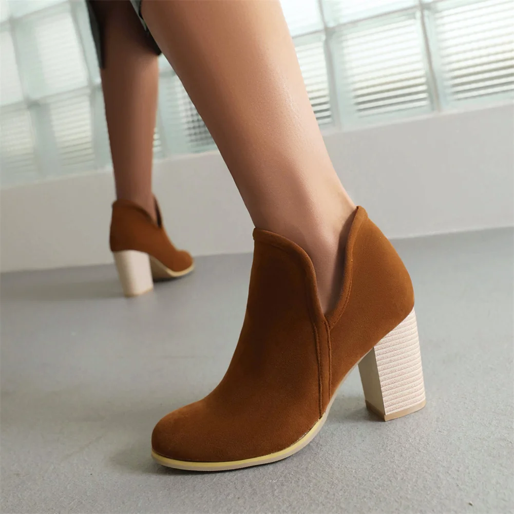 Big Size 34-43 Brand New Ladies Solid Ankle Boots Fashion Zip Chunky High Heels women's Boots Causal Party Office Shoes Woman