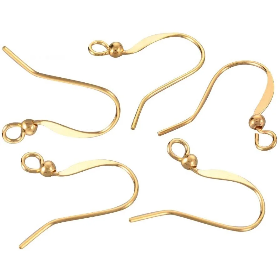 

1000 Pcs Brass Earring Hooks with Beads Golden 15mm Hole: 2mm