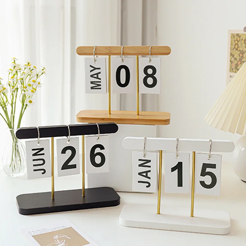 

1PC Simple Burr Free Decor Stable Base Manual Flipping Office Household Supplies Wooden Calendar Creative Perpetual
