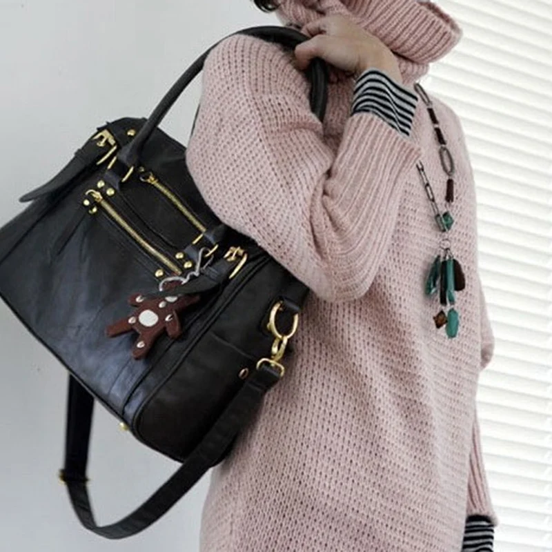 

New Lady handbag Vintage belt bear casual tote female Large shoulder bag messenger bag Leather Zipper Women Handbag bolso mujer